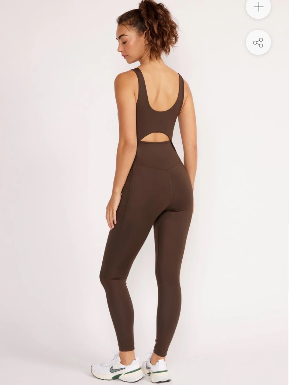 Cream Everyday yoga Scoop-Neck Brown Sleeveless Jumpsuit with Pockets S